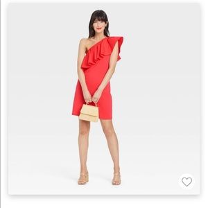 One shoulder ruffle sleeve dress
